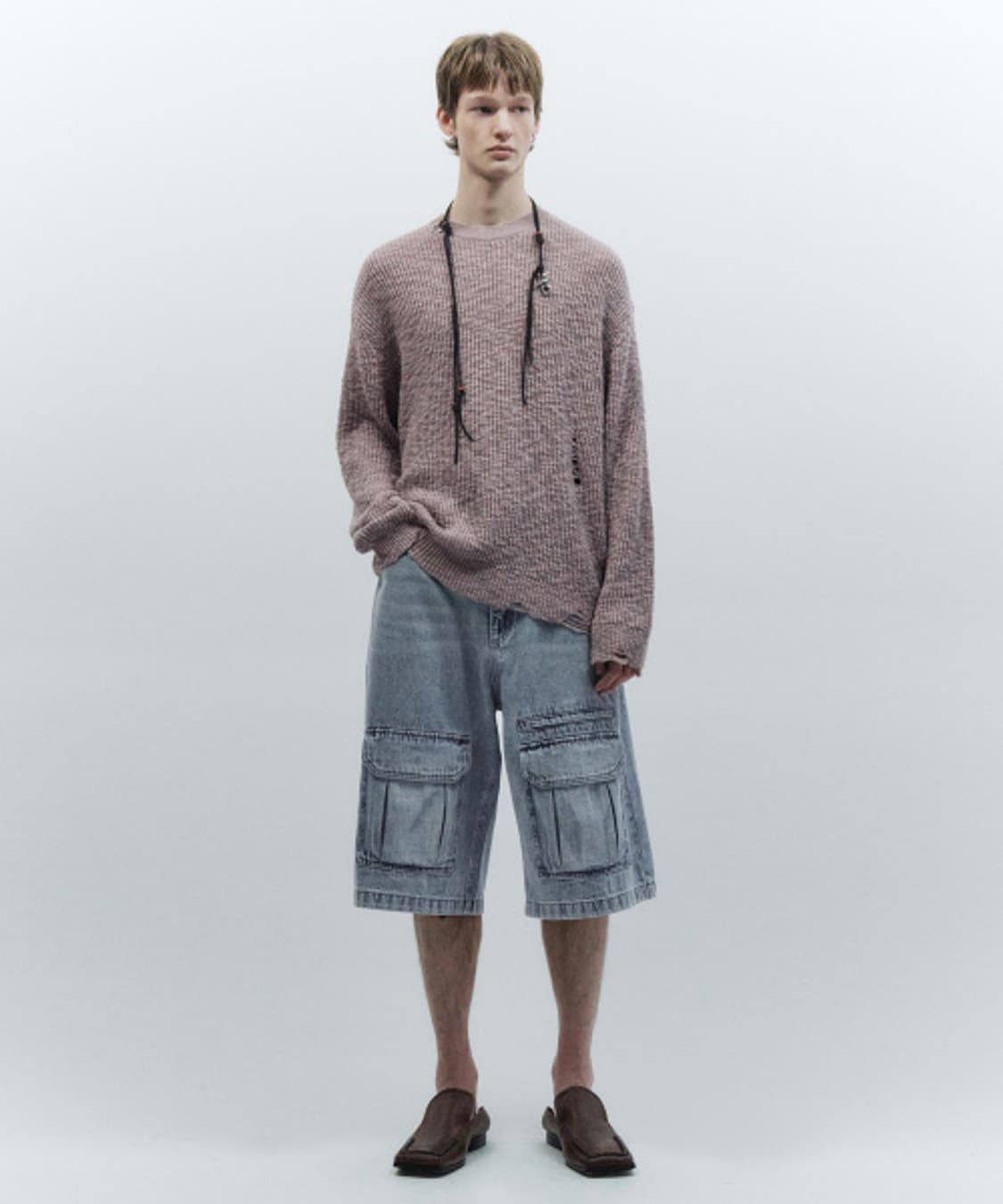 인사일런스 프론트 카고 와이드 버뮤다 팬츠 바지 라이트 블루 S 상품이미지5