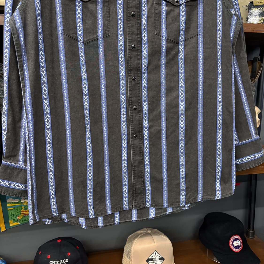 90s 랭글러 스트라이프 나바호 블랙펄스냅 웨스턴셔츠 N599 상품이미지4