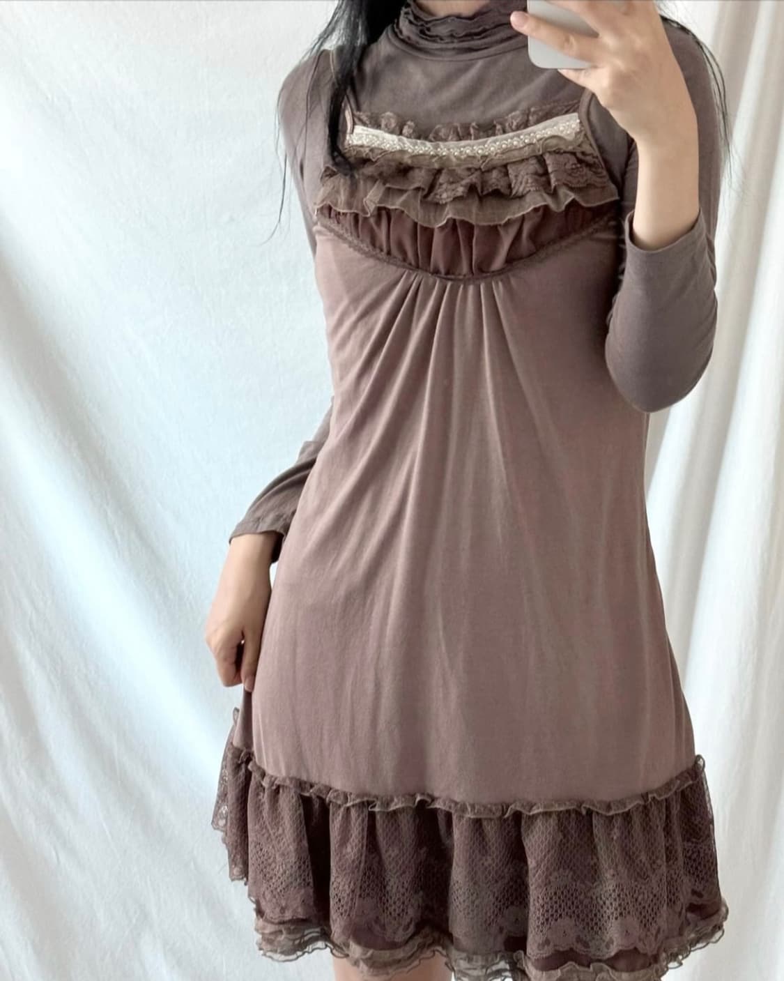 엑시즈팜 AXES FEMME 브라운 레이스 캉캉 나시 원피스 슬리브리스 상품이미지1