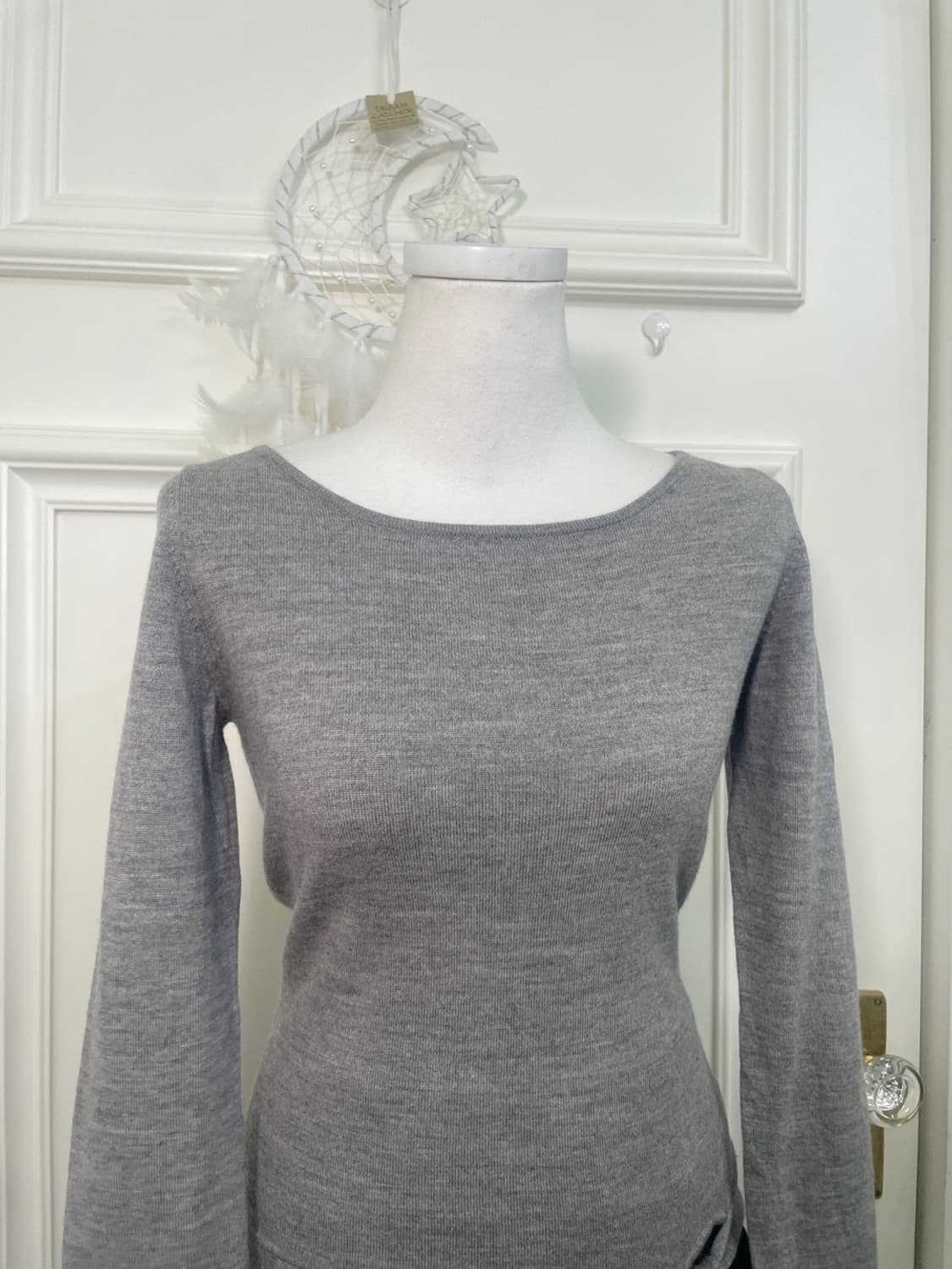 gray bow point slim wool knit top 상품이미지5