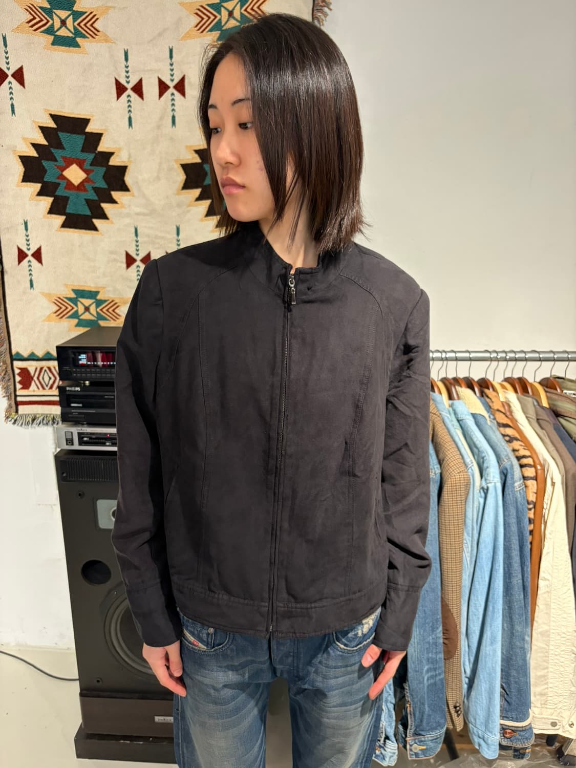 Tribal Studio 블랙 스웨이드 집업 자켓 상품이미지2