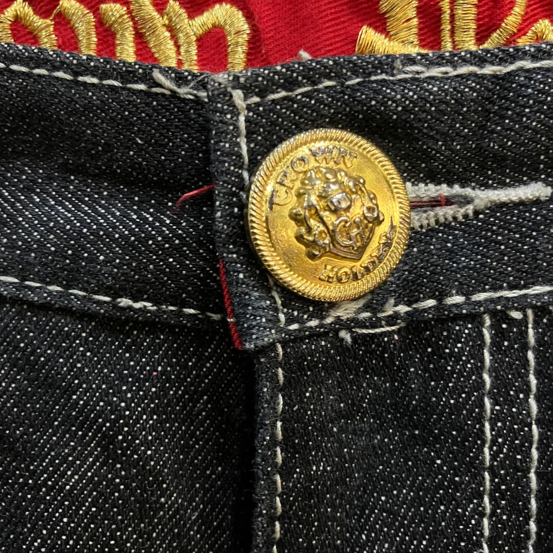 크라운 홀더 금장 자수 블랙 데님 팬츠 32 상품이미지6