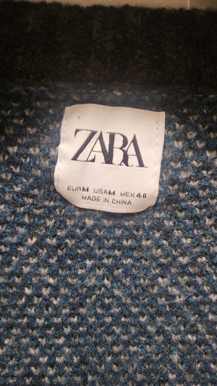 자라 남성 블루 체크 긴디건 상품이미지5