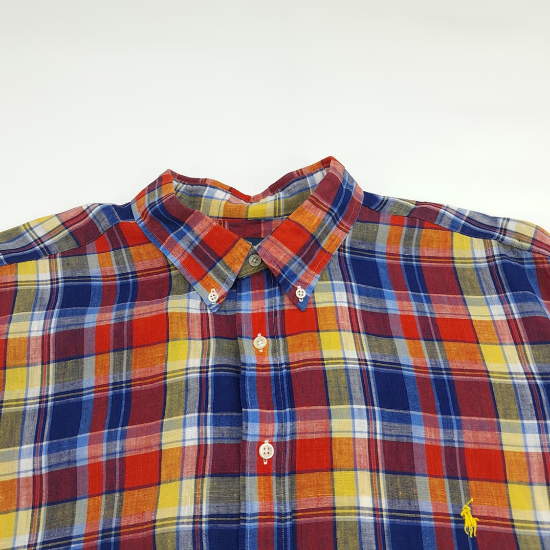 Co814 3XL Big 폴로 랄프로렌 매드라스 린넨 반팔 셔츠 상품이미지2
