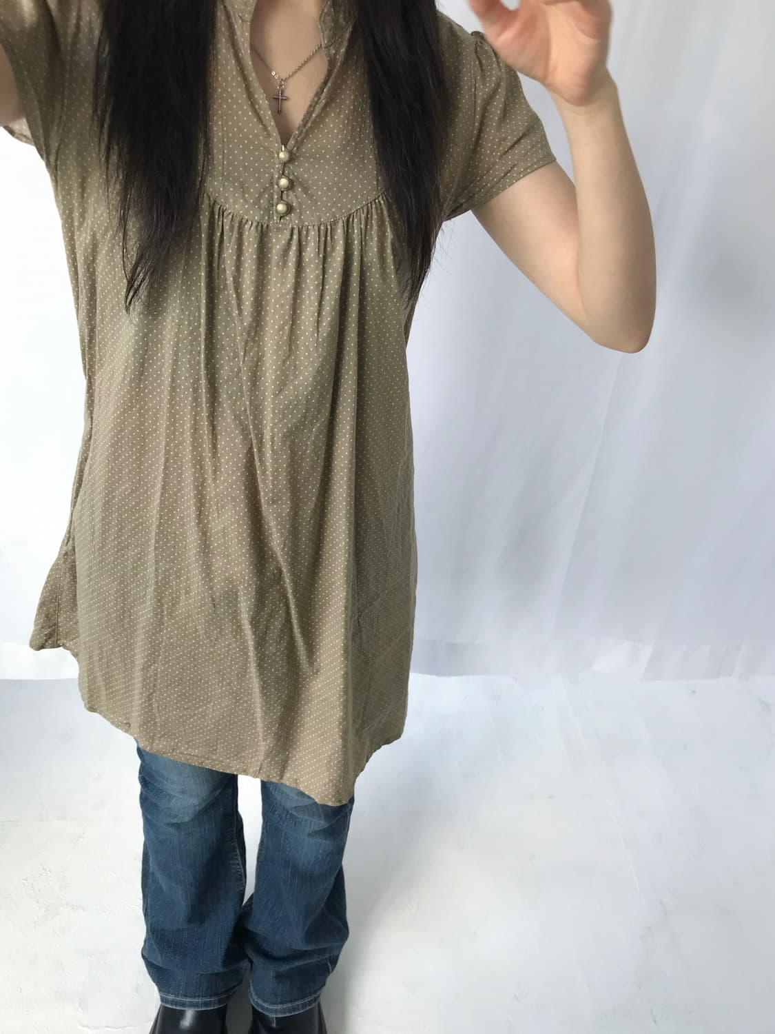 올리브 도트 빈티지 드레스 상품이미지2