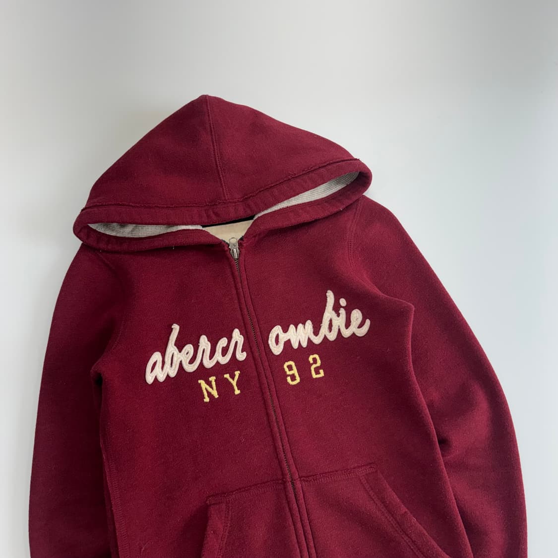 Abercrombie 아베크롬비 레터링 로고 버건디 후드집업 상품이미지4