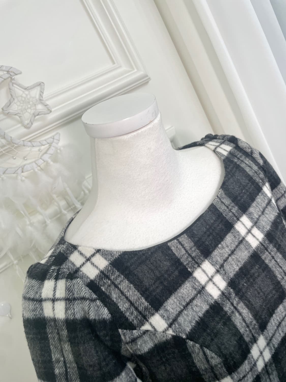 charcoal&white check puff pleats point p 상품이미지5