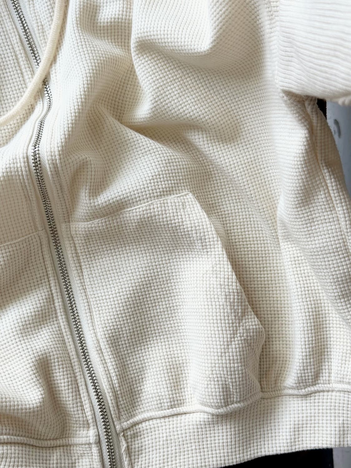 High gauge waffle knitted hood zip parka 상품이미지3