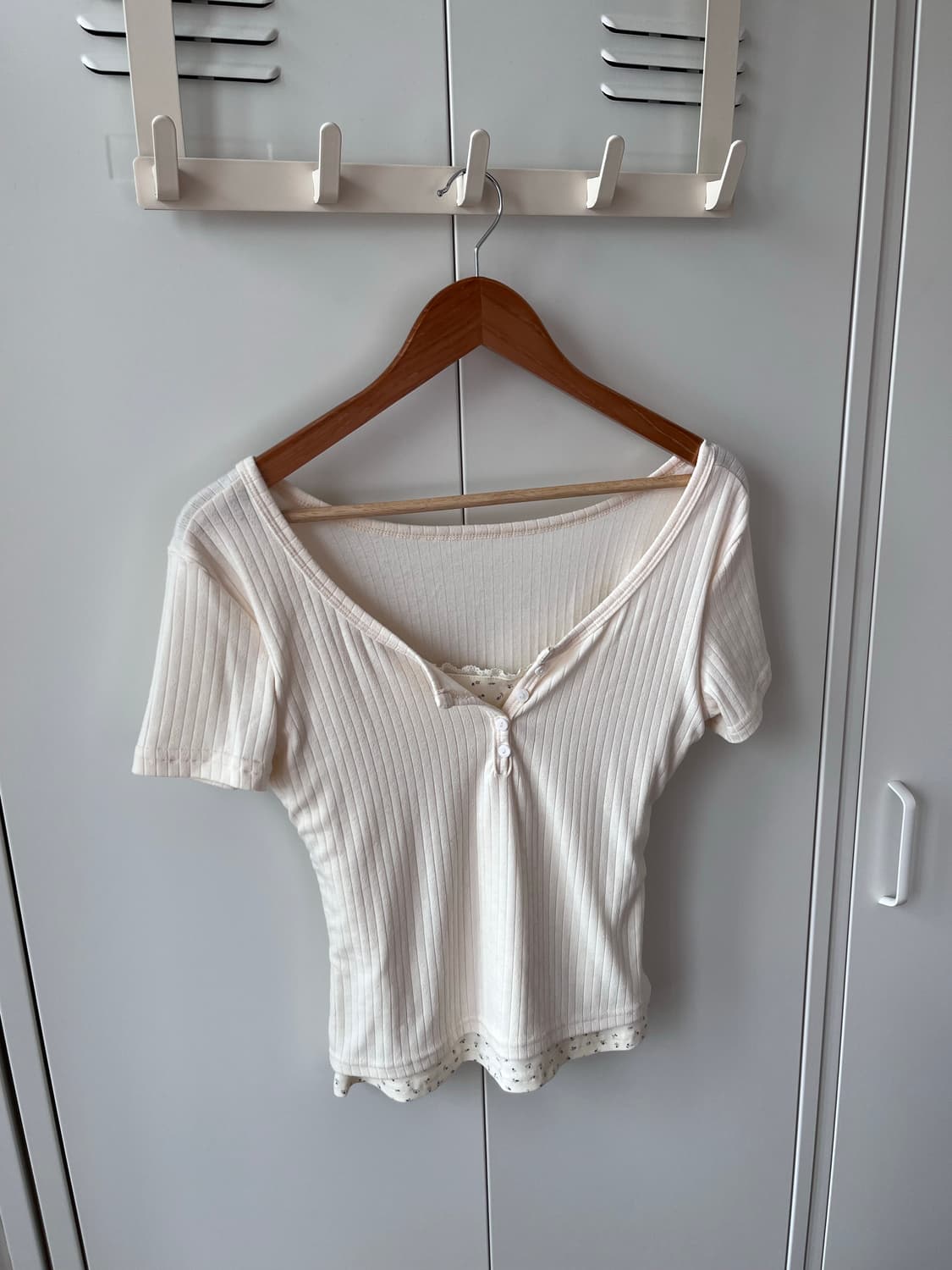 Vintage 잔꽃 레이어드 골지 반팔티 상품이미지3