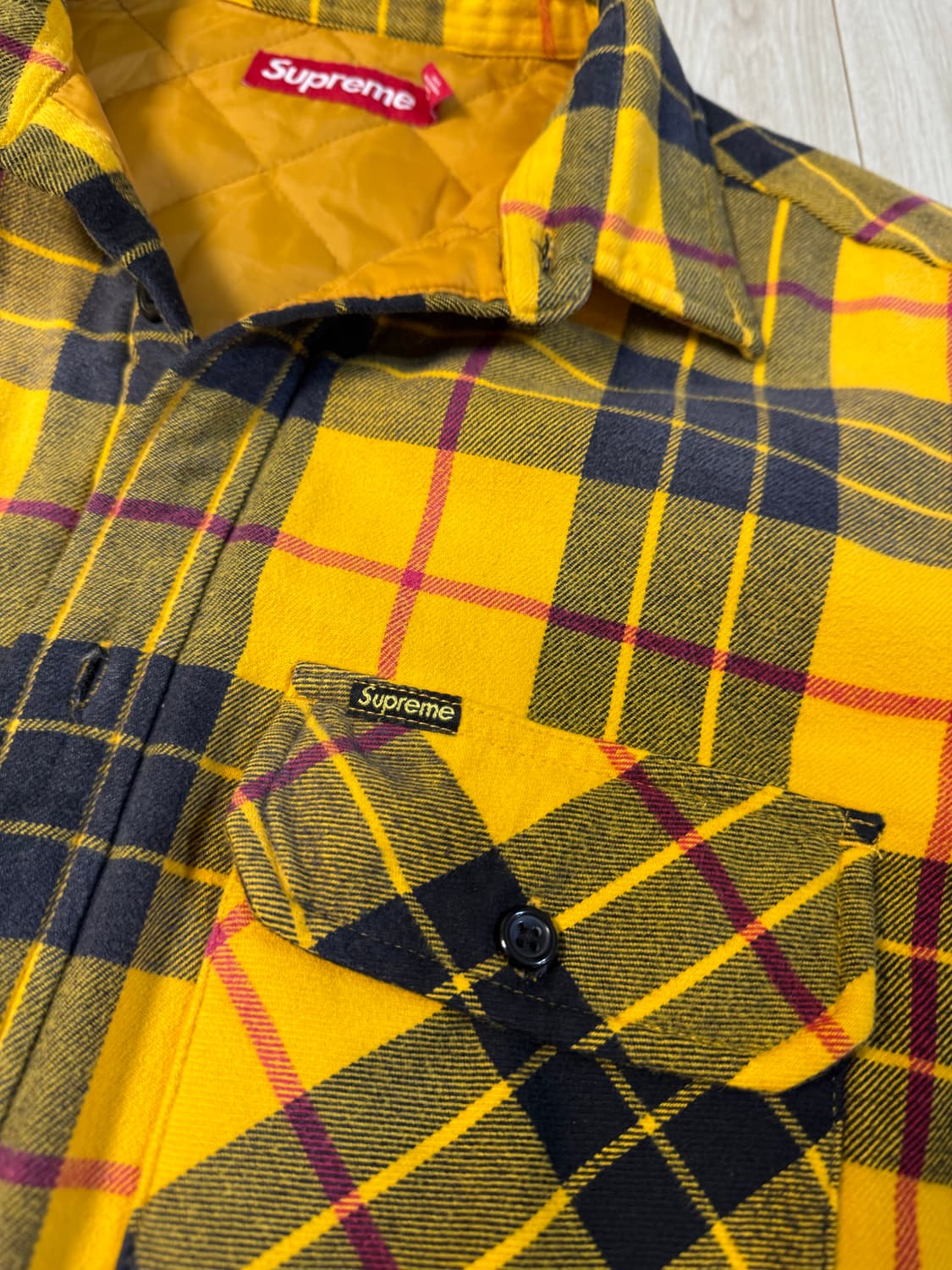 24FW 슈프림 퀼티드 플래드 옐로우 셔츠 L 상품이미지9