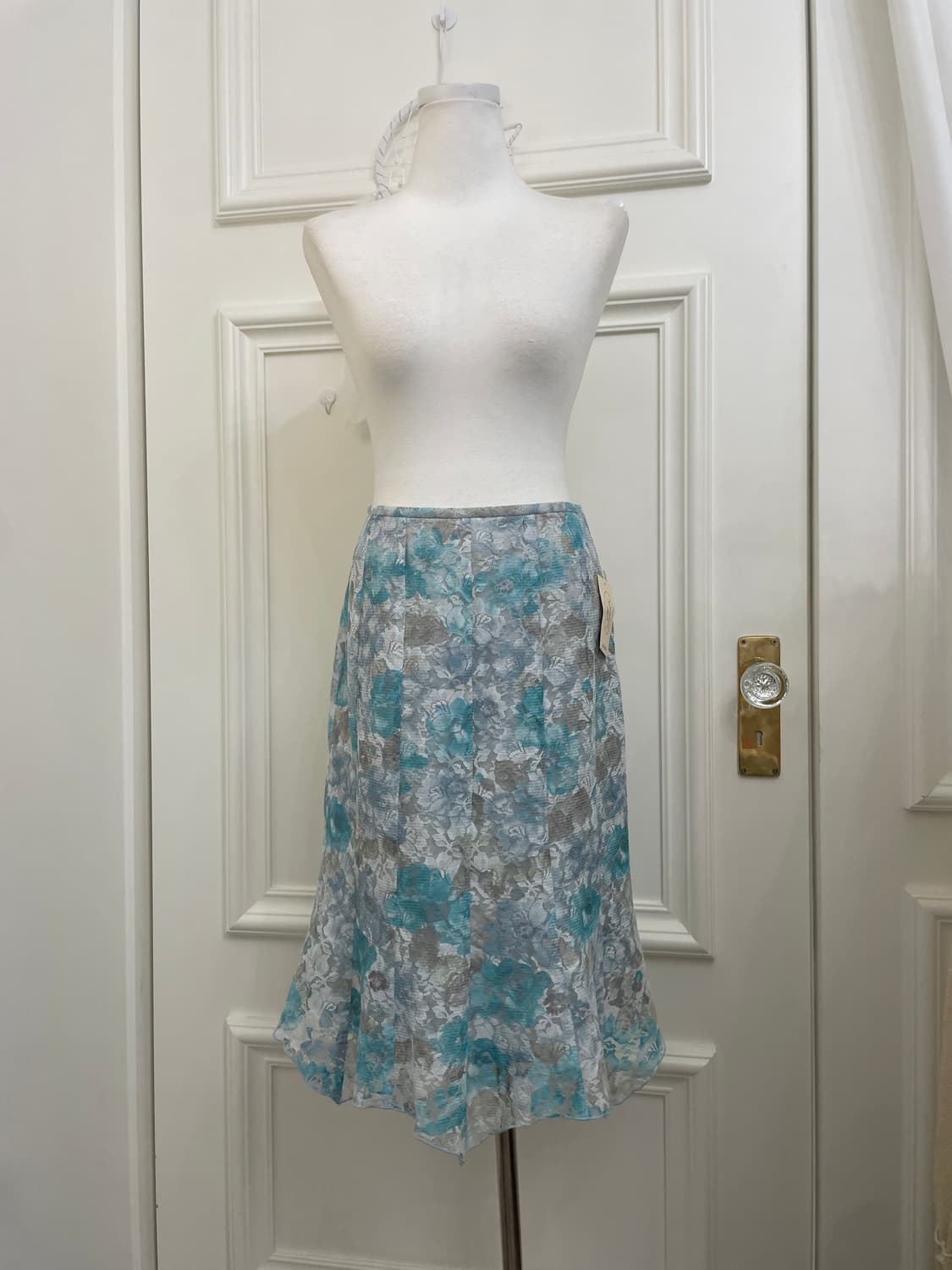 blue flower lace flare summer skirt 상품이미지1