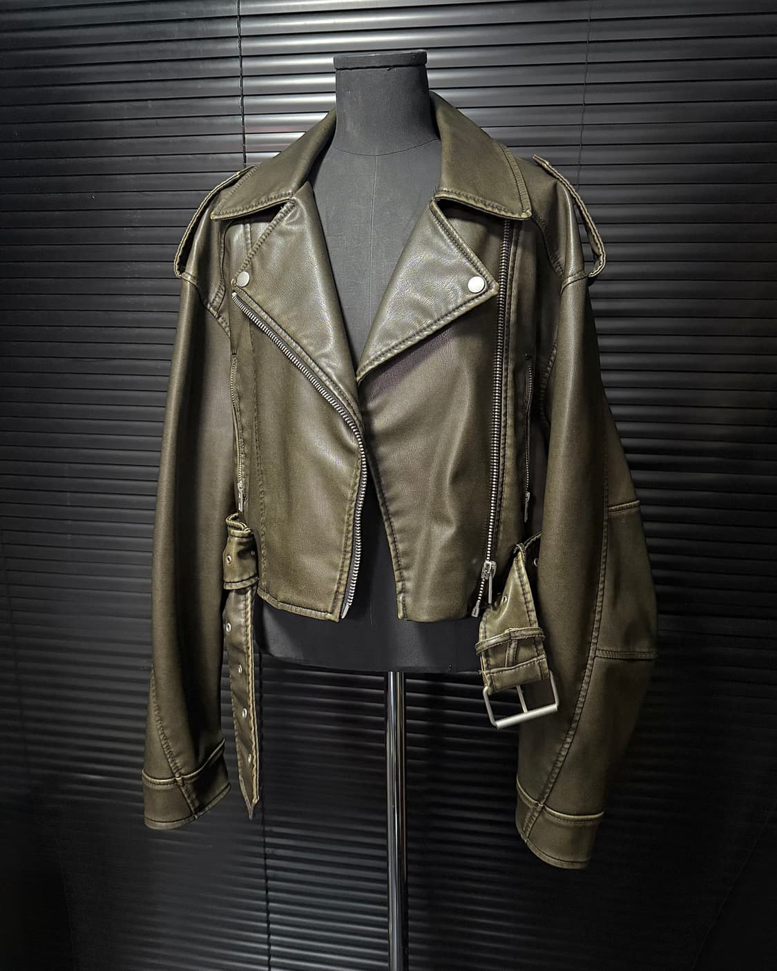 자라 레더 가죽 브라운 갈색 워시드 바이커 라이더 자켓 L 100 펑크 상품이미지1