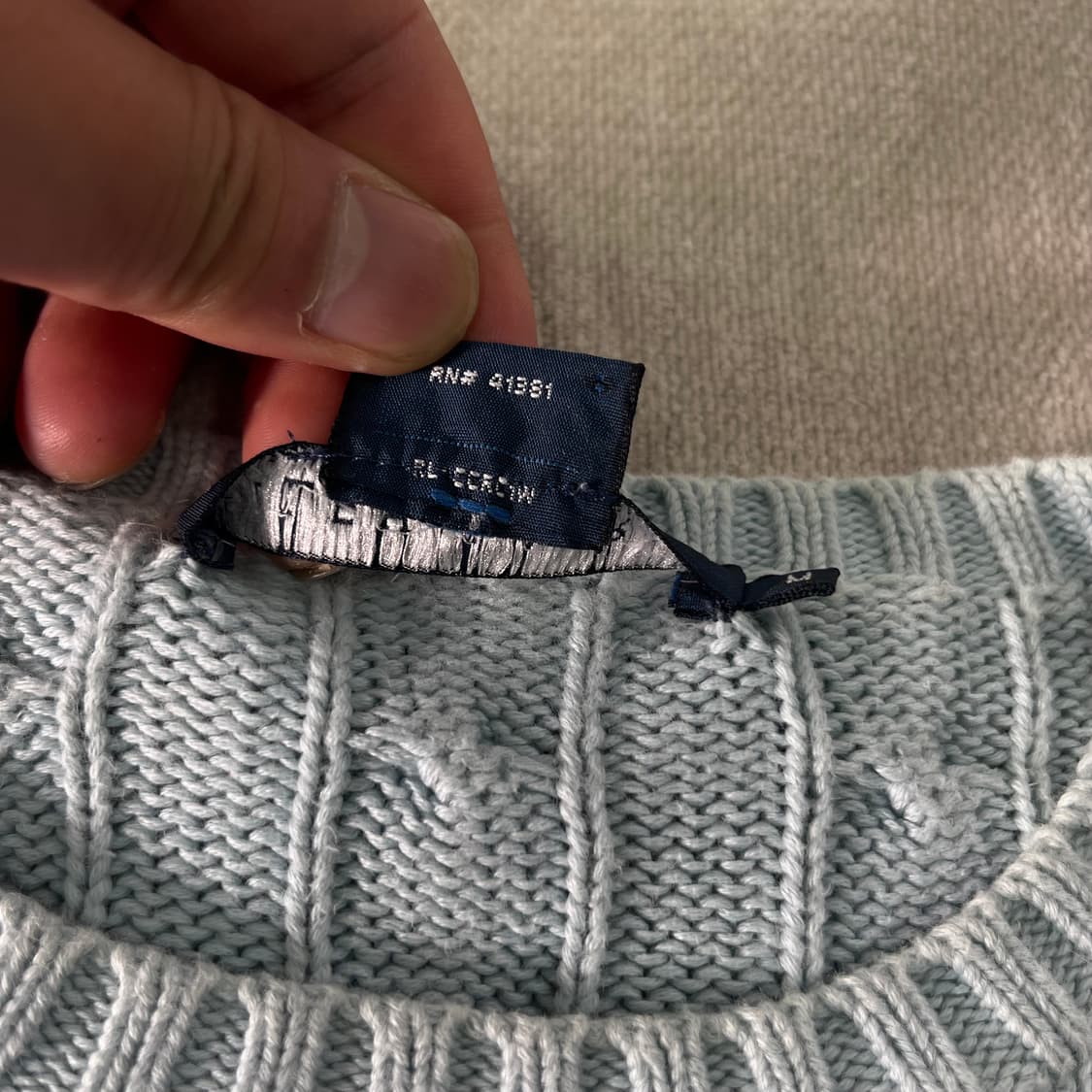 W 95 폴로랄프로렌 스카이블루 꽈배기 코튼 니트 상품이미지3