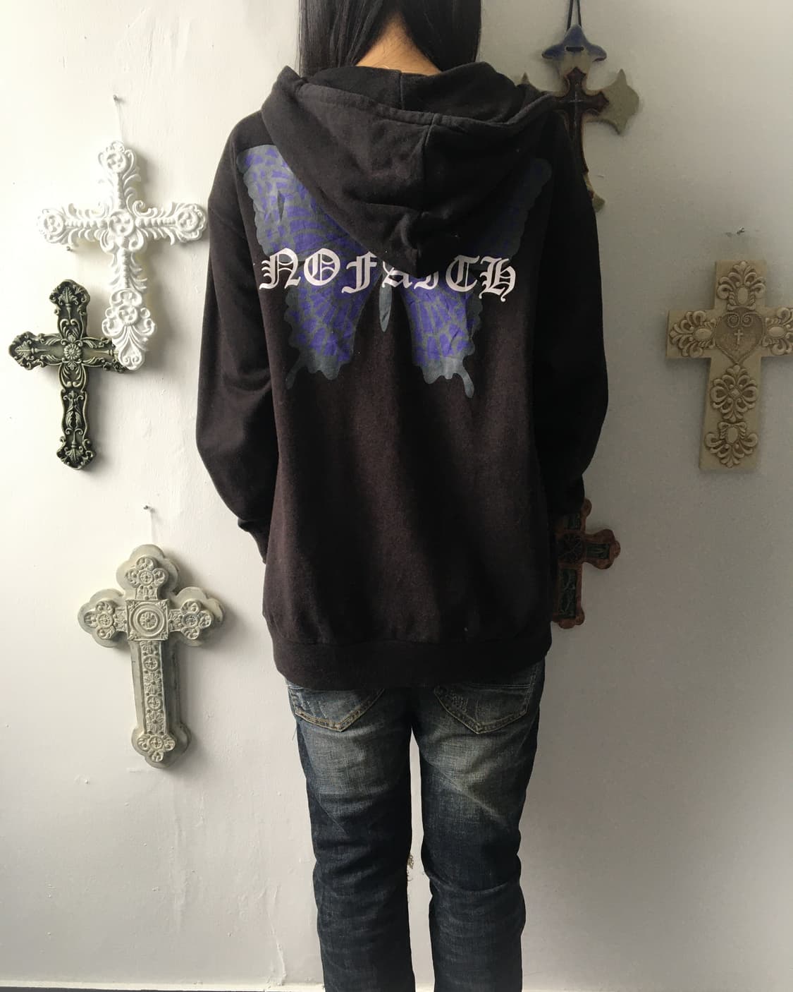 Back butterfly printing hood zip up 상품이미지7