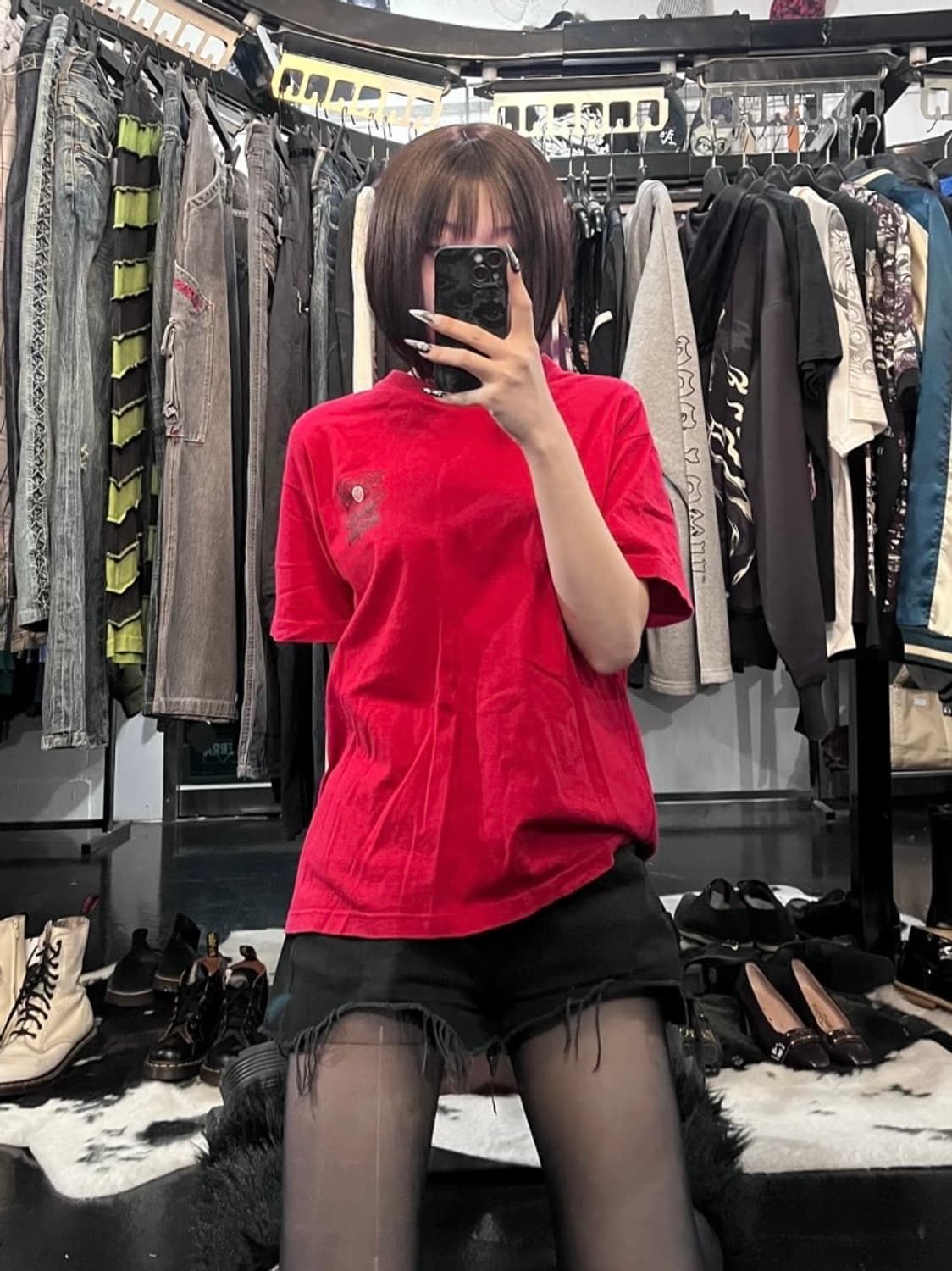백프린팅 포인트 펑크 반팔 상품이미지1