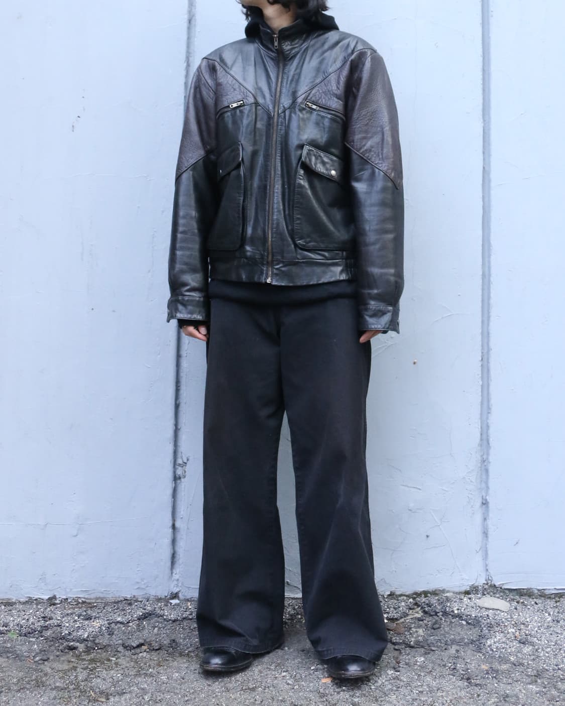 빈티지 블랙 레더 봄버 자켓 상품이미지3