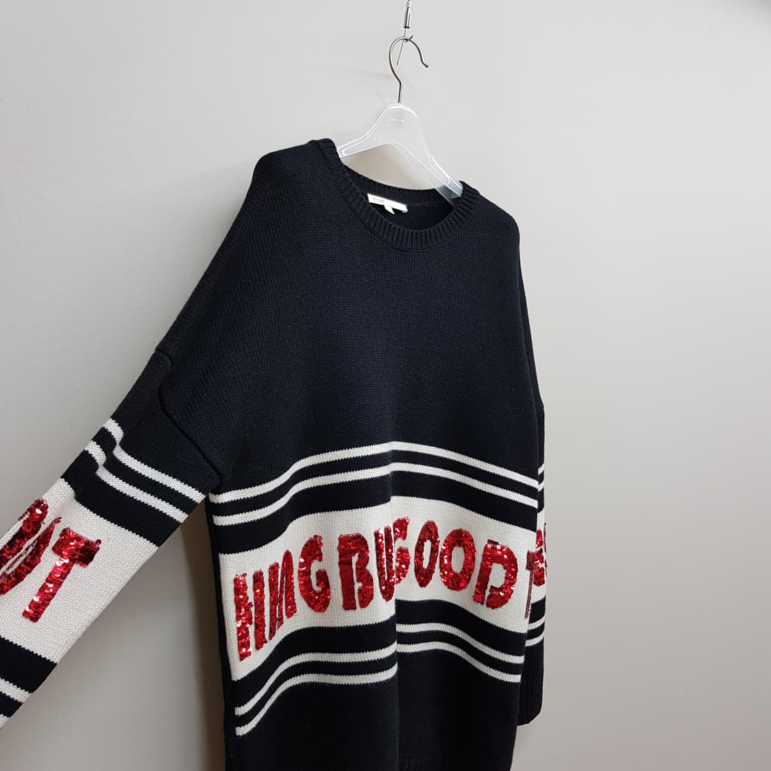 마쥬 maje 스트라이프 레터링 스팽글 니트 TU사이즈 상품이미지4