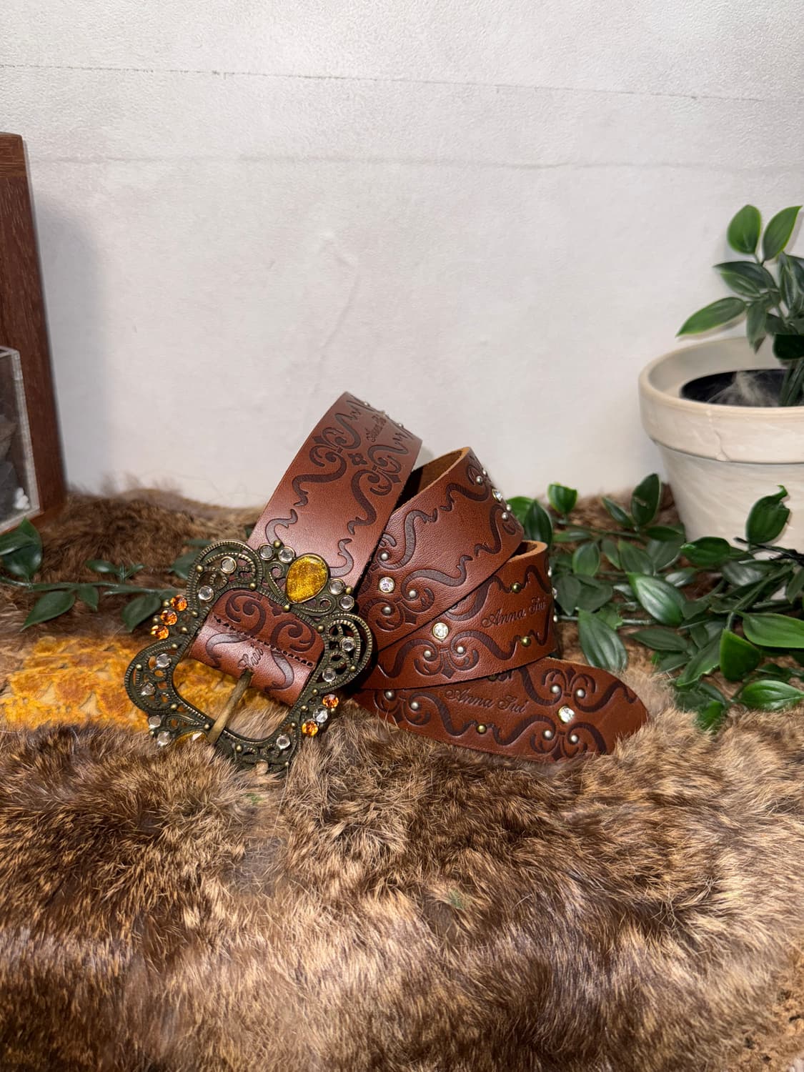 Anna Sui brown oriental fairy cubic belt 상품이미지3