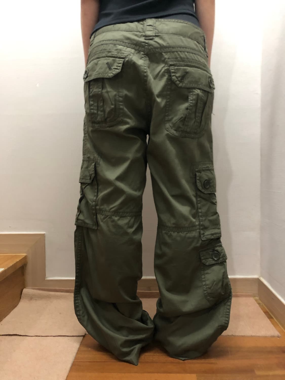 빈티지 카키 펑크 포켓 팬츠 상품이미지1