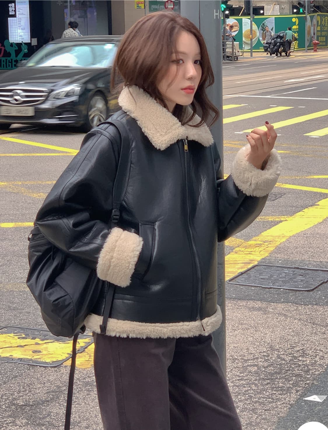 [택o 새상품] 니썸 애쉬튼레더무스탕 블랙 양털 하이넥 상품이미지1