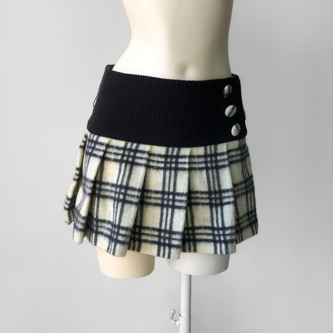 울 크림 체크 플리츠 미니 스커트  상품이미지1