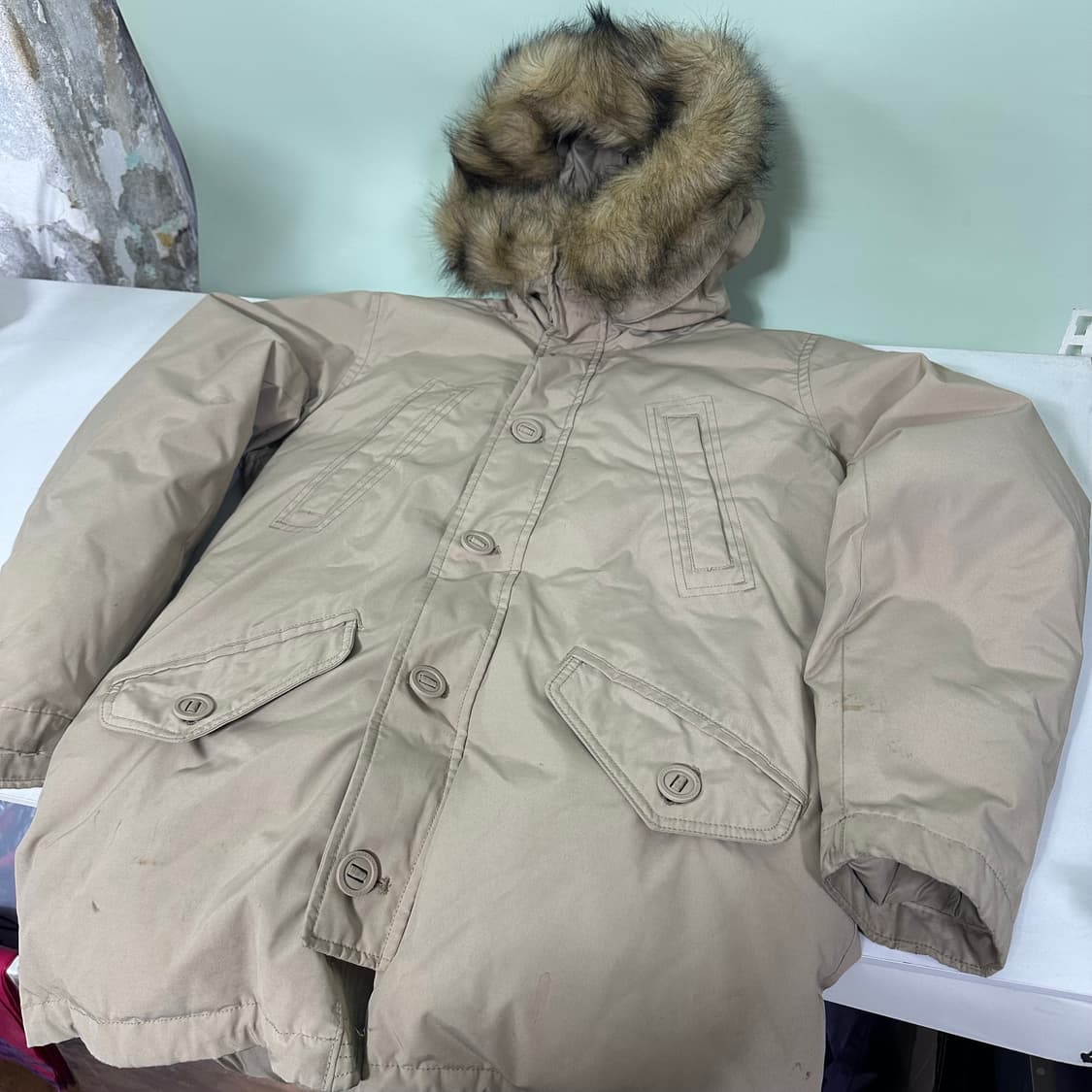 S 95 노스페이스 베이지 후드탈부착 밑단스트링 덕다운 N3B점퍼 상품이미지1