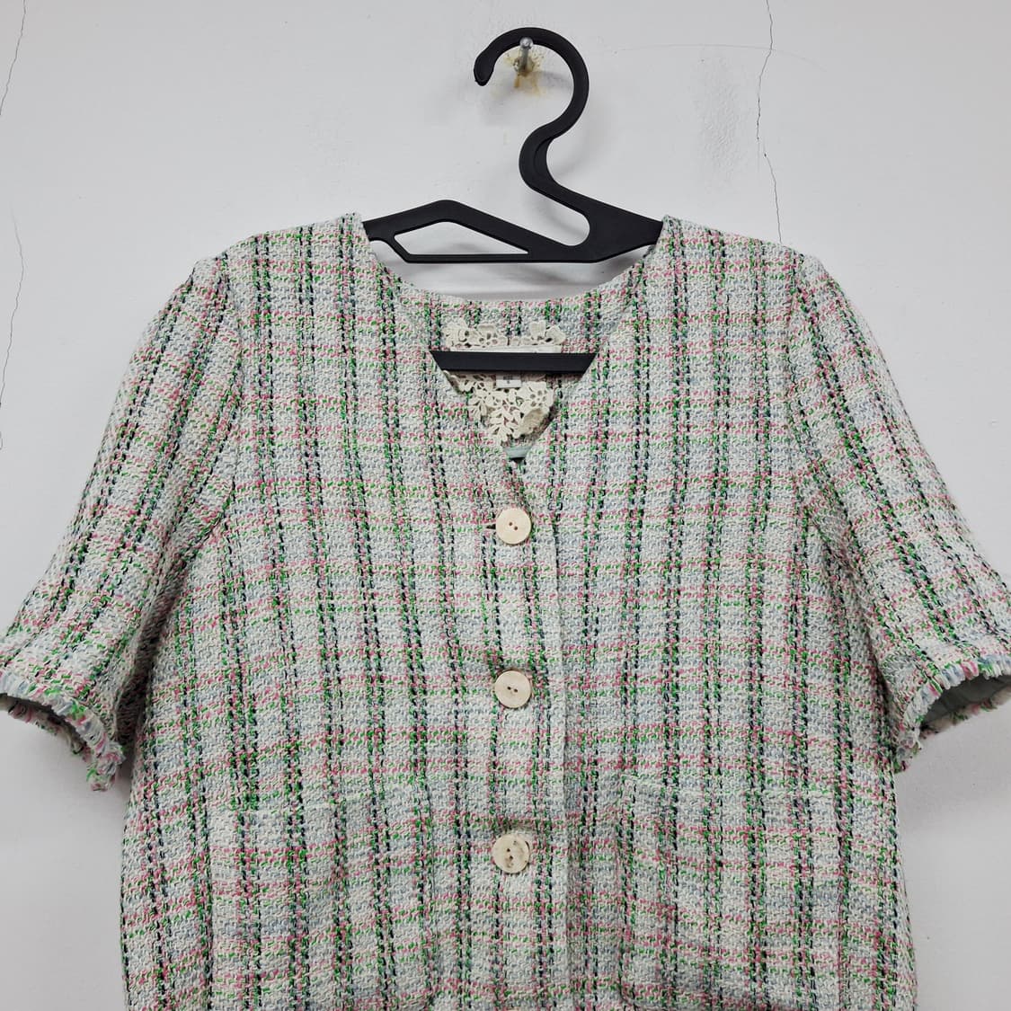 써스데이아일랜드 22 브이넥 트위드 자켓 여성 85 S 상태좋음 상품이미지4