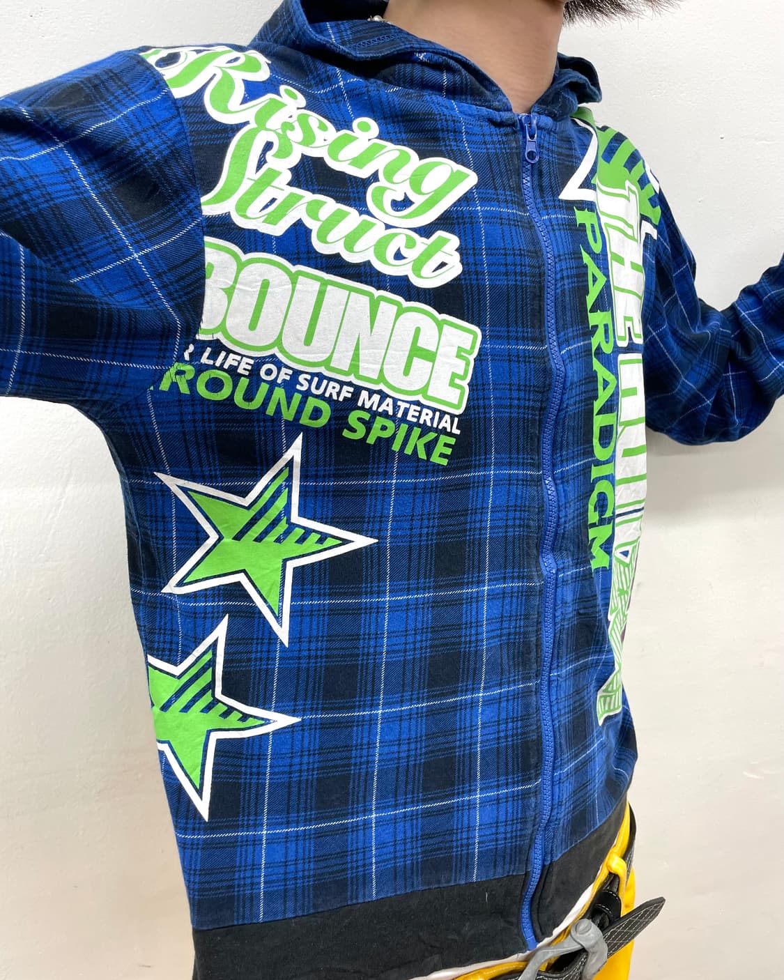 Retro Star Blue Check Hooded Zip-Up 상품이미지3
