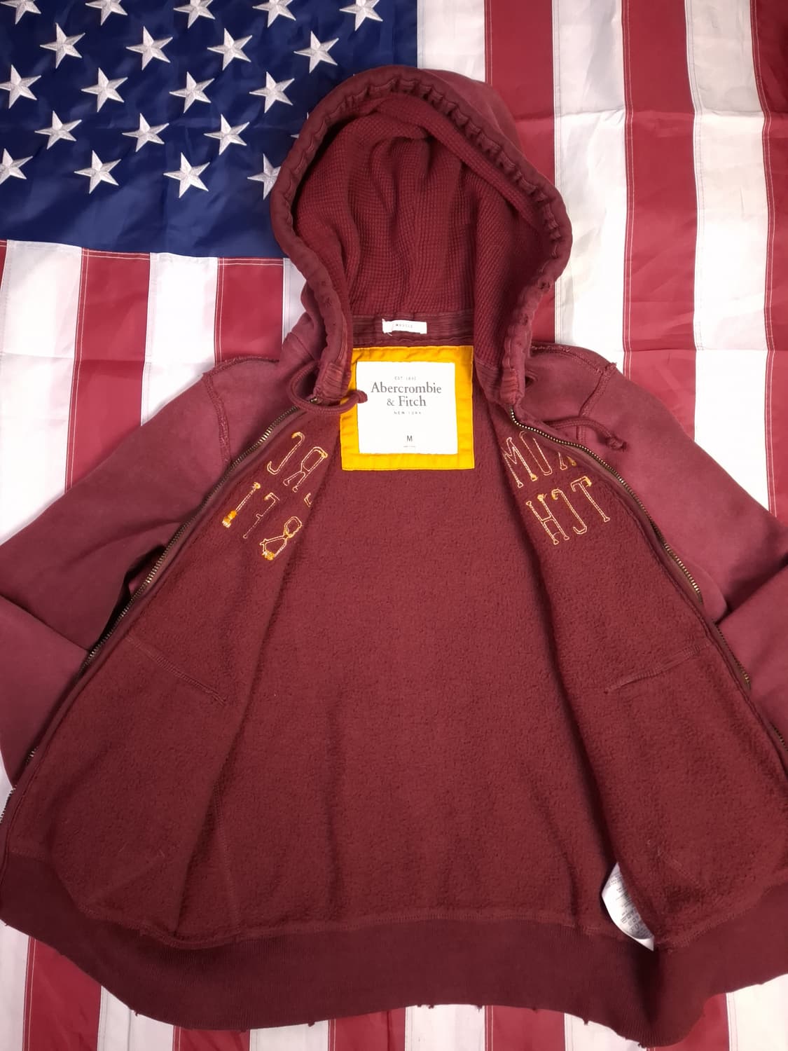 오리지날 아베크롬비 버건디 와플 데미지 후드집업 상품이미지6
