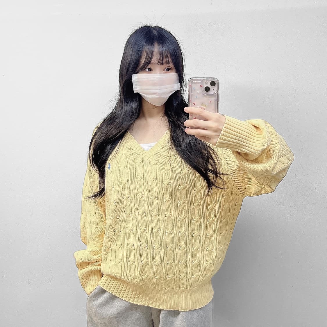 폴로 랄프로렌 포니 로고 브이넥 케이블 니트 옐로우 상품이미지1