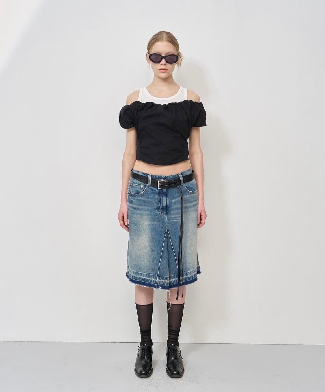 WESTERN STRAP LEATHER BELT (black) 상품이미지1