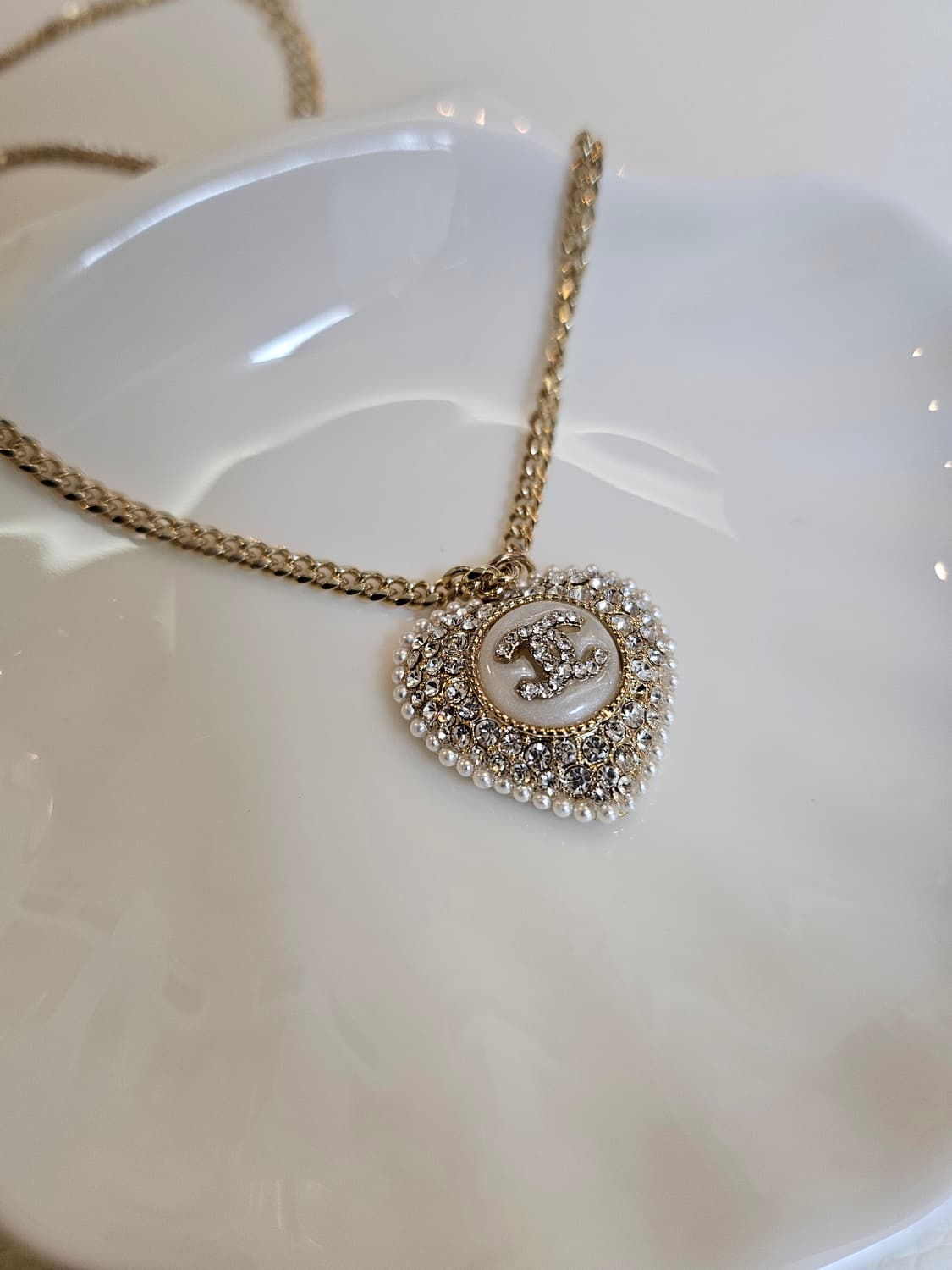 샤넬 큐빅하트 진주 목걸이 업사이클링 상품이미지2