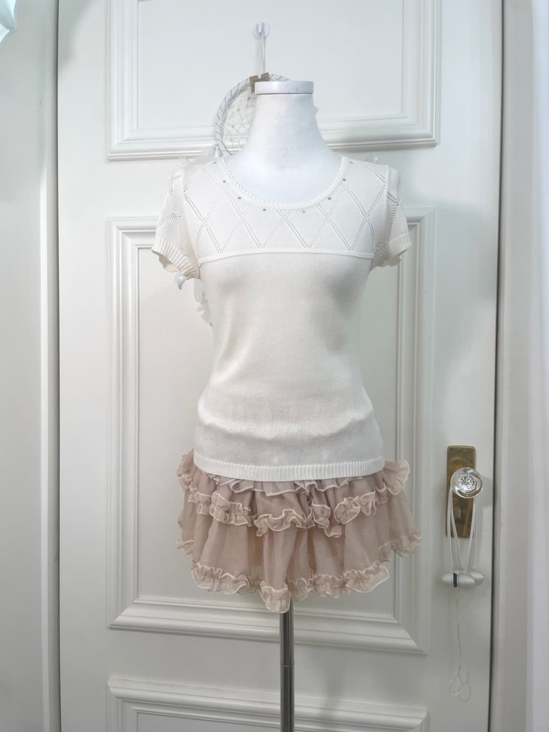 ivory cubic point summer knit top 상품이미지1