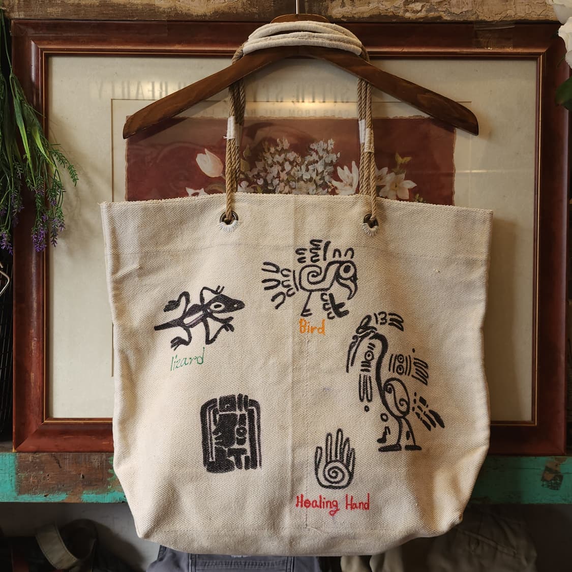 핸드 드로잉 캔버스 토트백 빈티지 더플백 리메이크 화이트 아메리카 심볼 상품이미지2