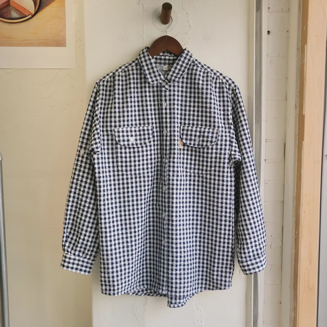 Sun3san 시어서커 네이비체크 셔츠 상품이미지2