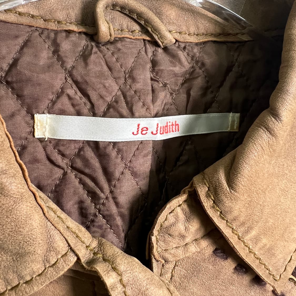 Je Judith 브라운 니트 배색 스웨이드 양가죽 자켓 40 상품이미지3