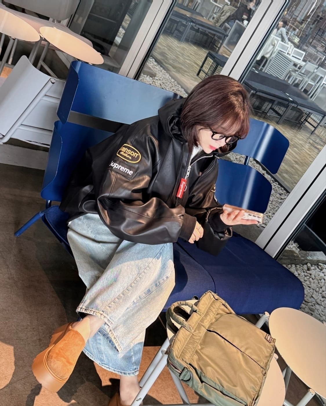 수프림 밴슨 가죽후드자켓 L 상품이미지3