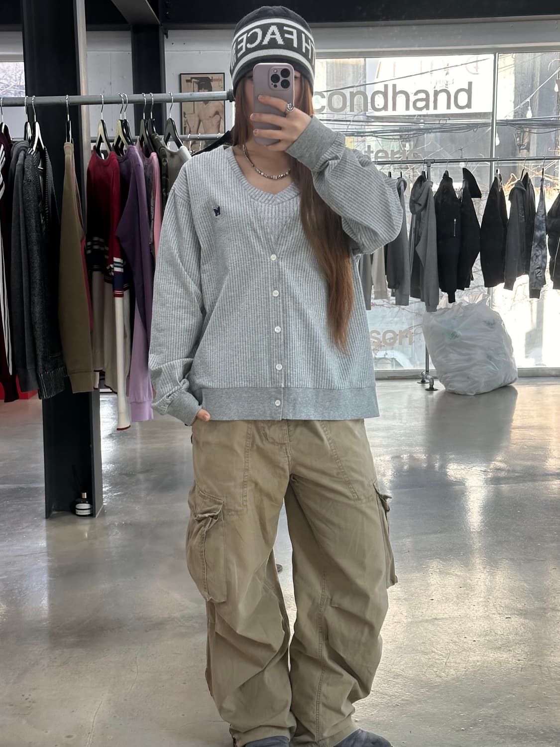 니들스 시어서커 저지 브이넥 가디건 상품이미지2