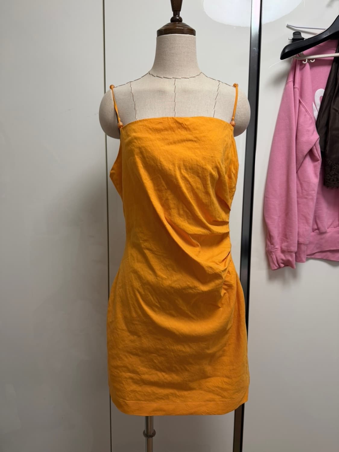 77사이즈) 자라 오렌지 셔링 미니 슬리브리스 린넨 원피스 비치나시원피스 상품이미지3