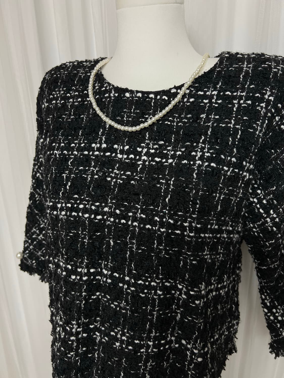 Zara 트위드 블랙 자켓 진주 디테일 티셔츠 L 상품이미지7