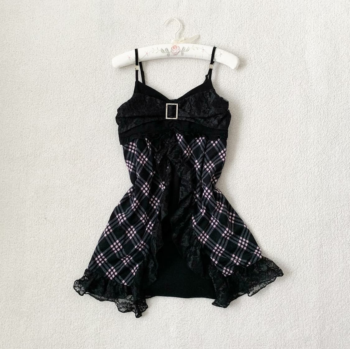 오네갸루 블랙핑크 큐빅 체크 원피스 상품이미지2