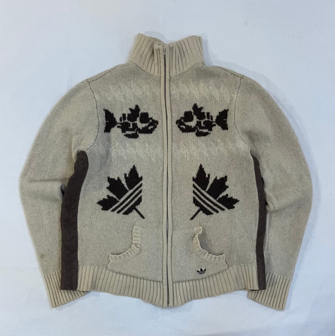 00s 아디다스 캐나다 코위찬 니트집업 아이보리 상품이미지1