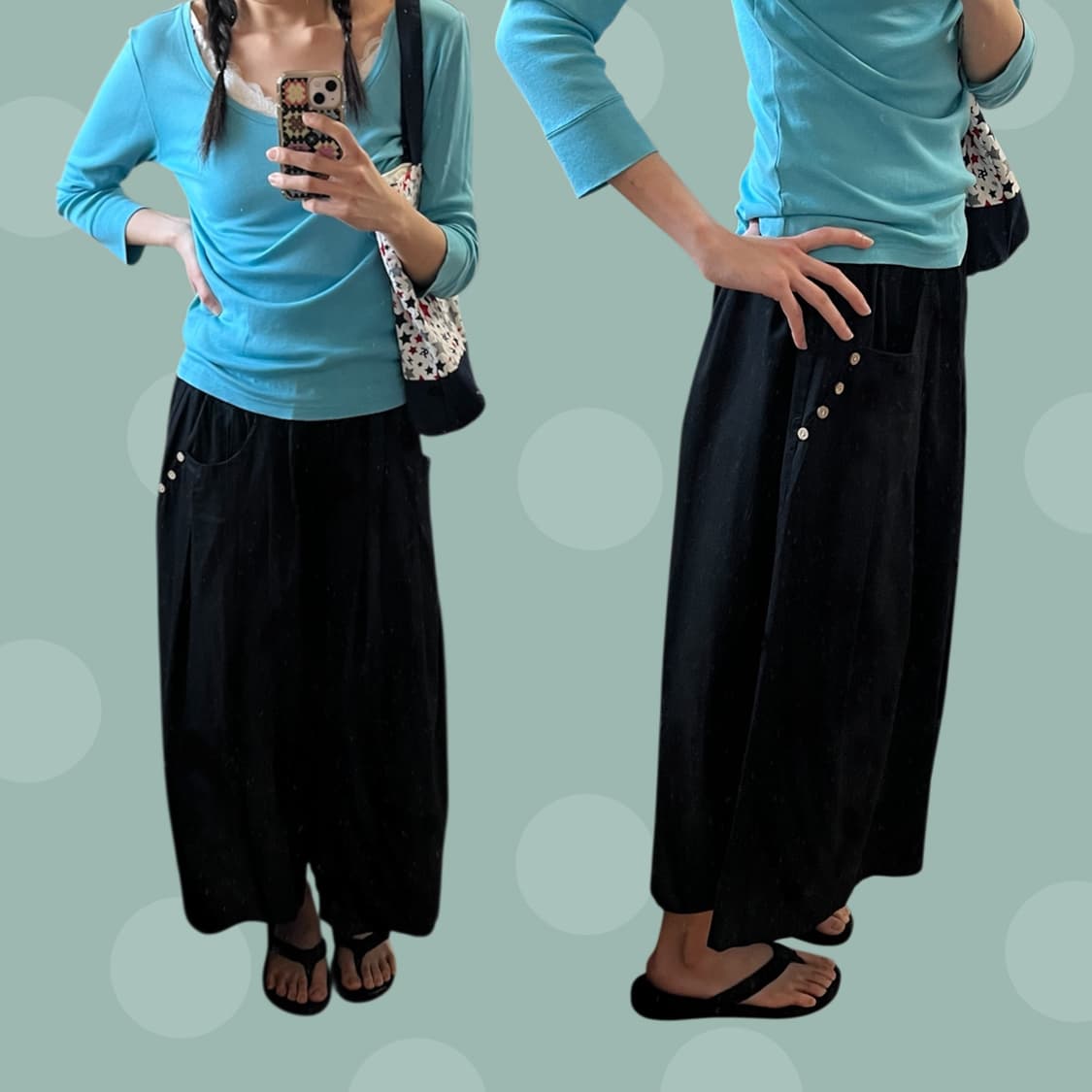 단추 포인트 블랙 와이드 팬츠 상품이미지2