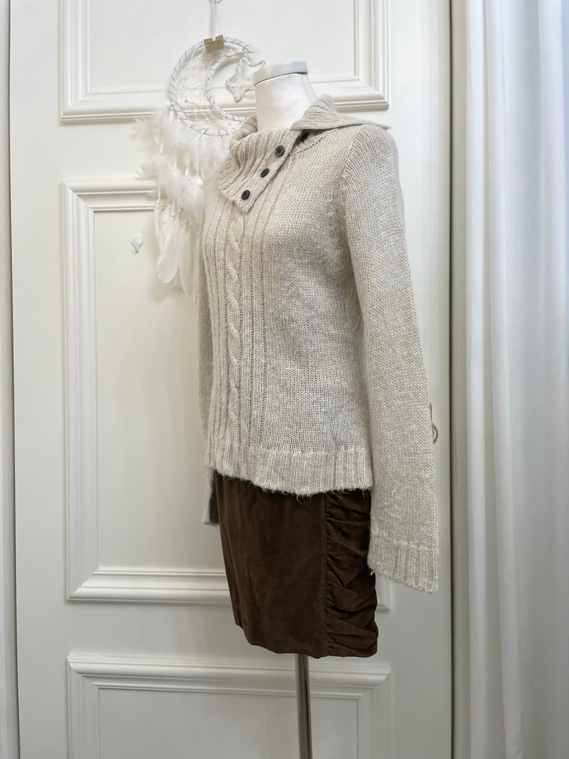 brown suade side shirring midi skirt 상품이미지8