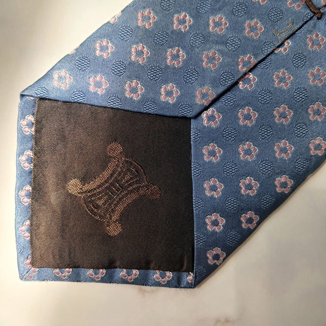 셀린느 실크 블루 플라워 자수 넥타이 9cm B등급 E908 상품이미지5