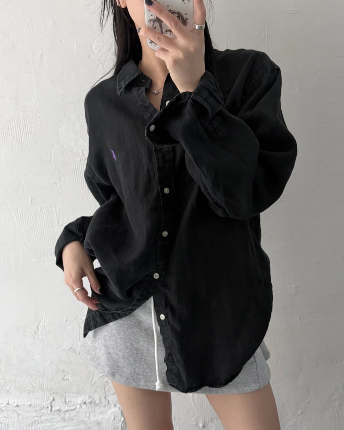 Polo 폴로 랄프로렌 신형 퍼플포니 블랙컬러 린넨 셔츠 상품이미지2