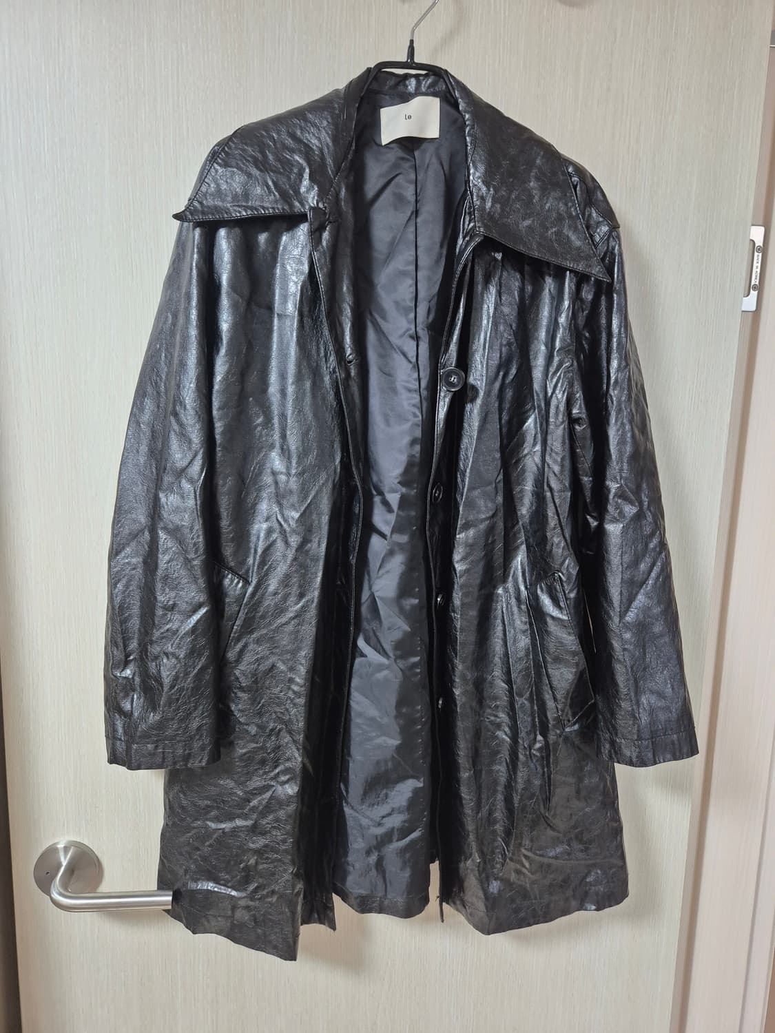 le 르  레더 코트  페이크 하프 코트 블랙 상품이미지5