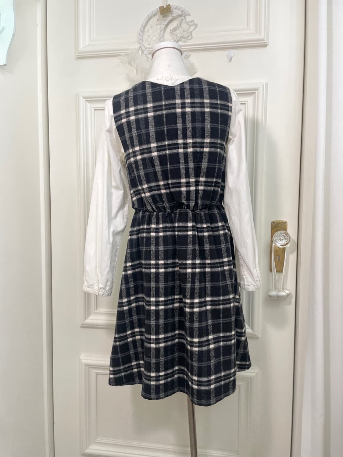 EARTH dark navy check waist shirring v-n 상품이미지2