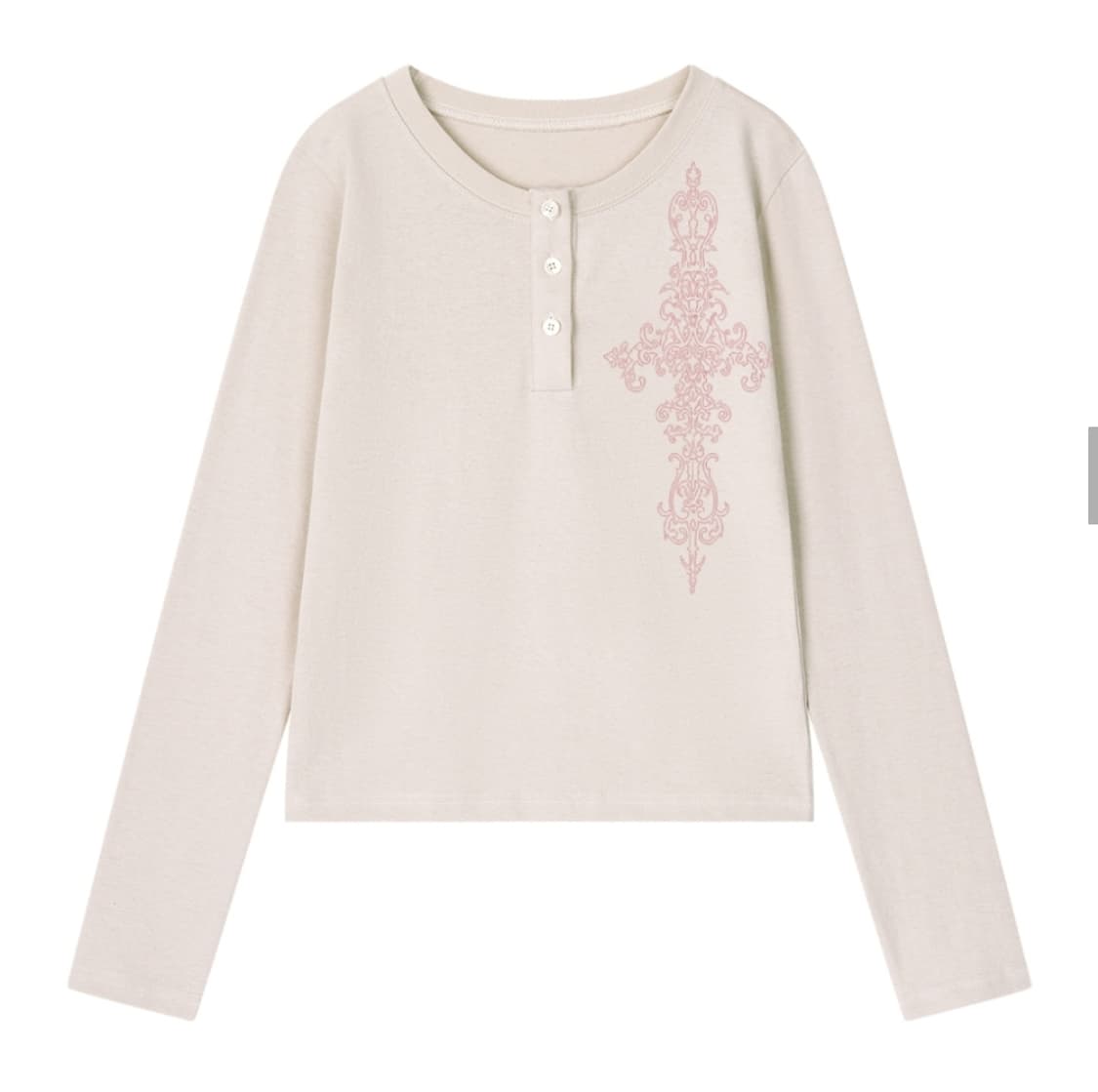 그레이버 SIM CROSS 헨리넥 롱슬리브 티셔츠 베이지 핑크 상품이미지3