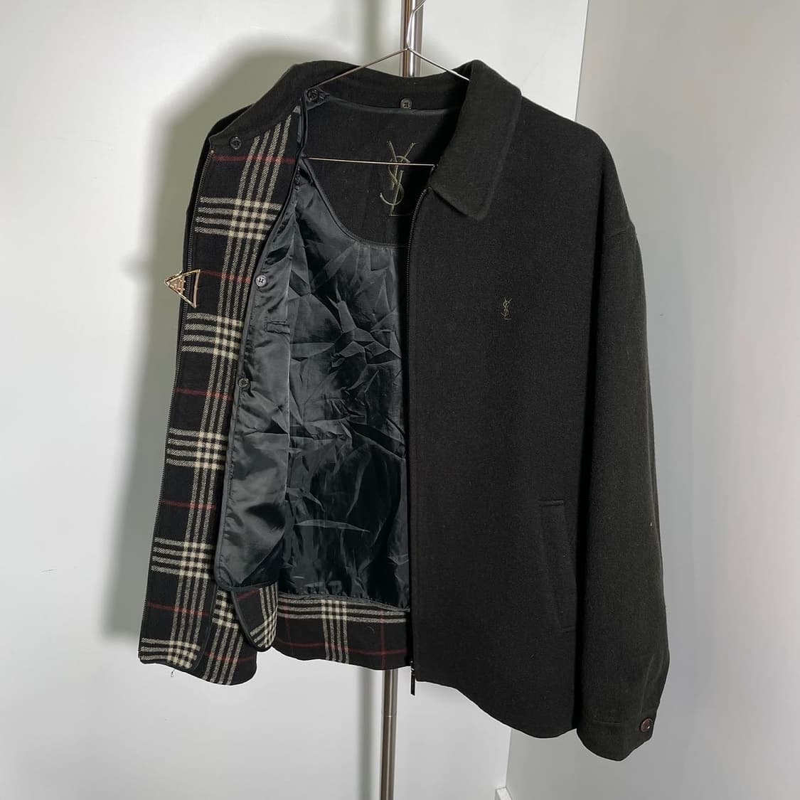 입생로랑 체크 배색 울 자켓 상품이미지7